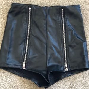 Zip Up Leather Shorts